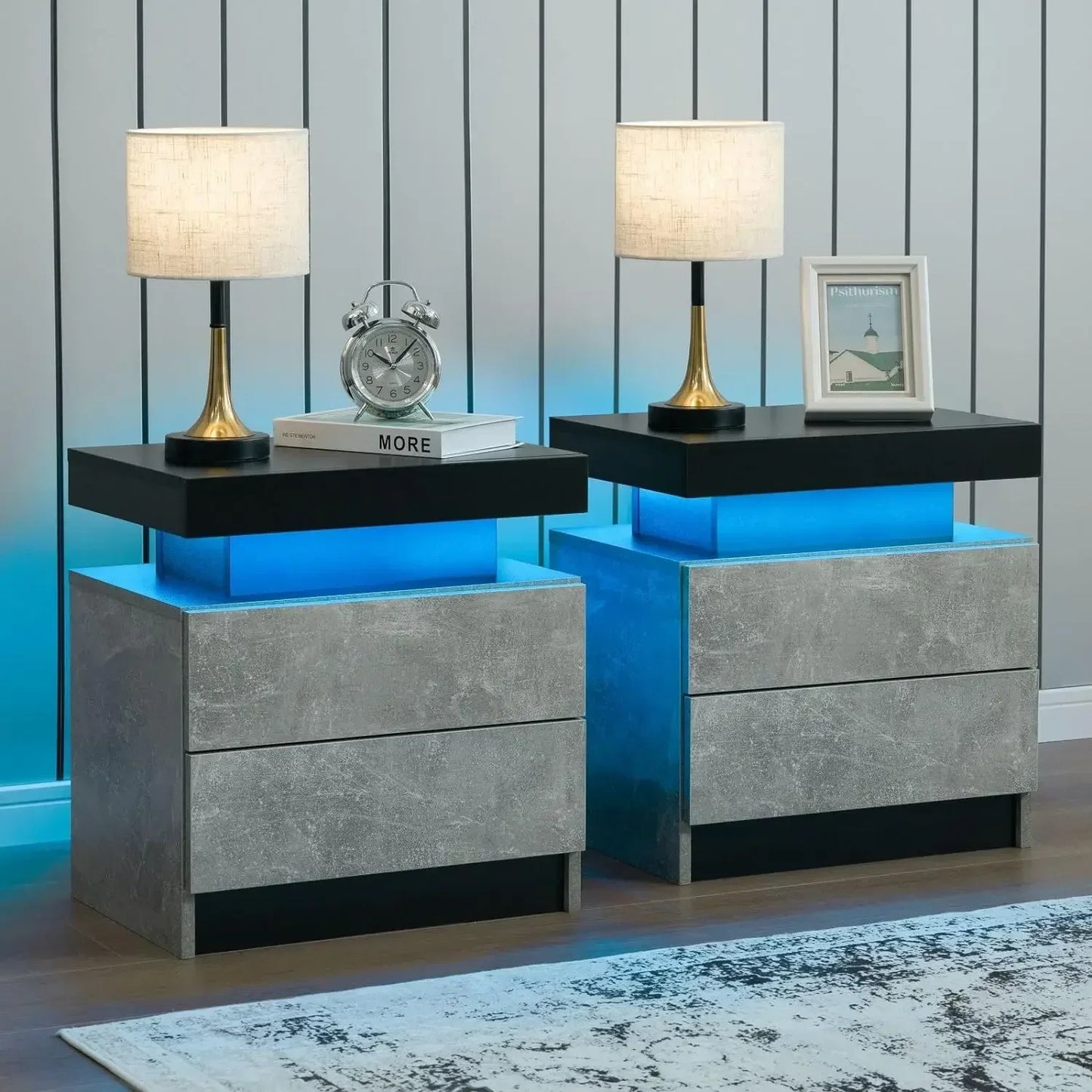Bedside Tables with Touch Light, with 2 Drawers
