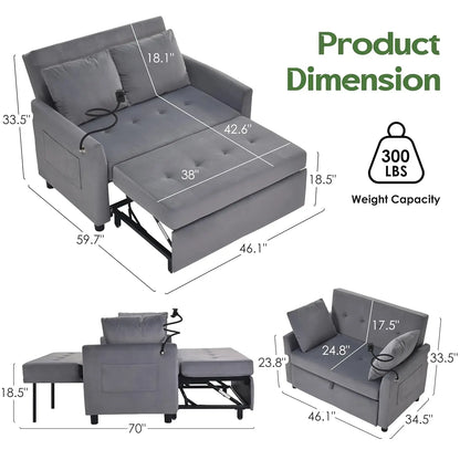 46in 3 in 1 Convertible Sleeper Sofa Velvet Loveseat