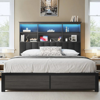 Queen Bed Frame with Storage Headboard