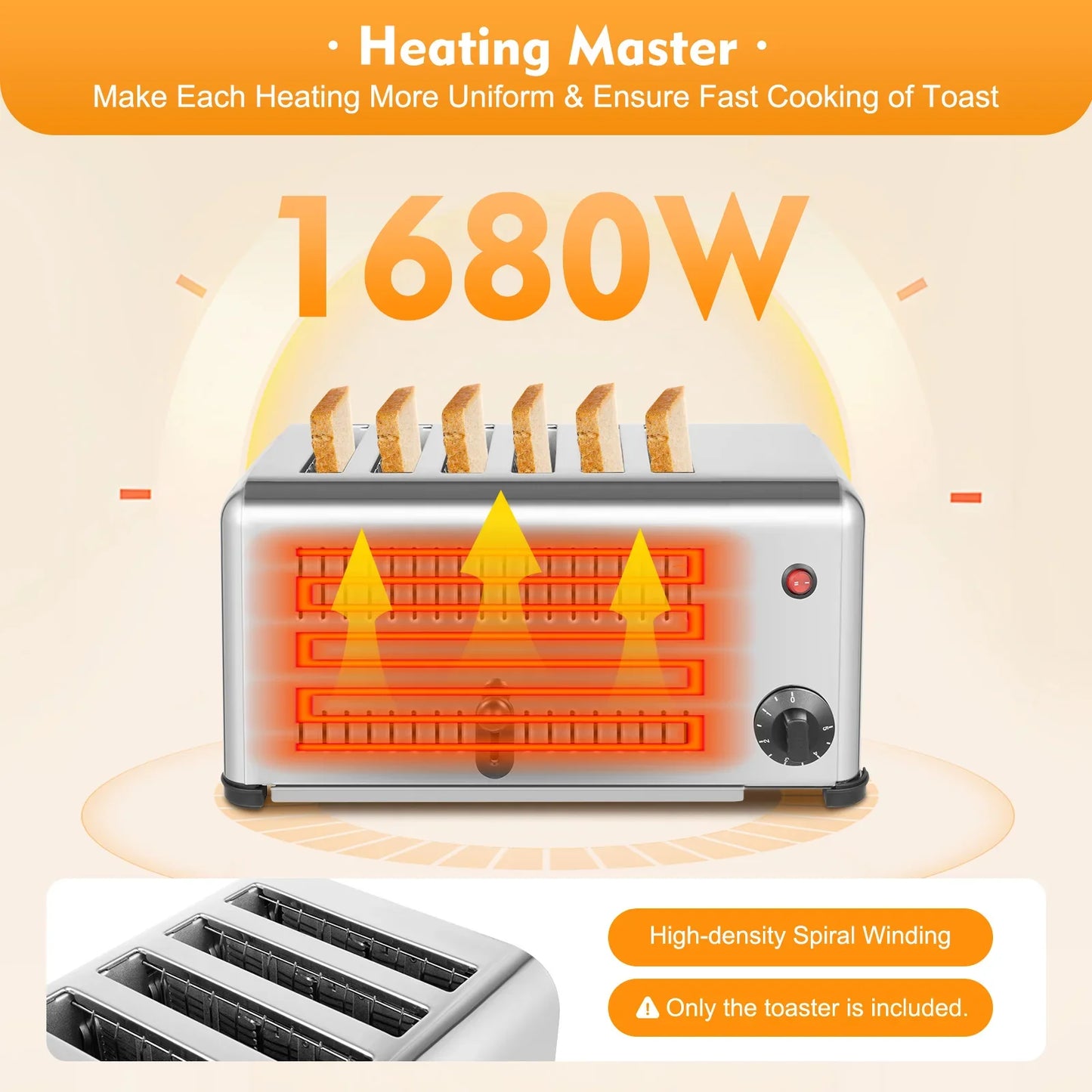 6 Slice Wide Slot Stainless Steel Toaster