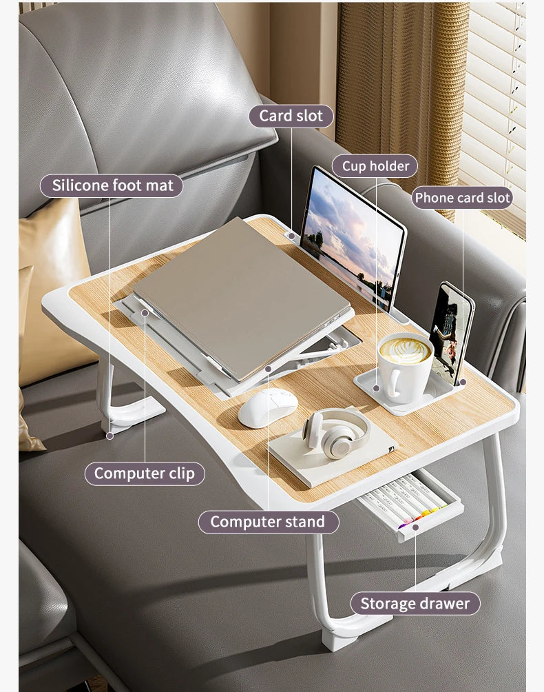 Foldable laptop desk with sturdy desk drawers