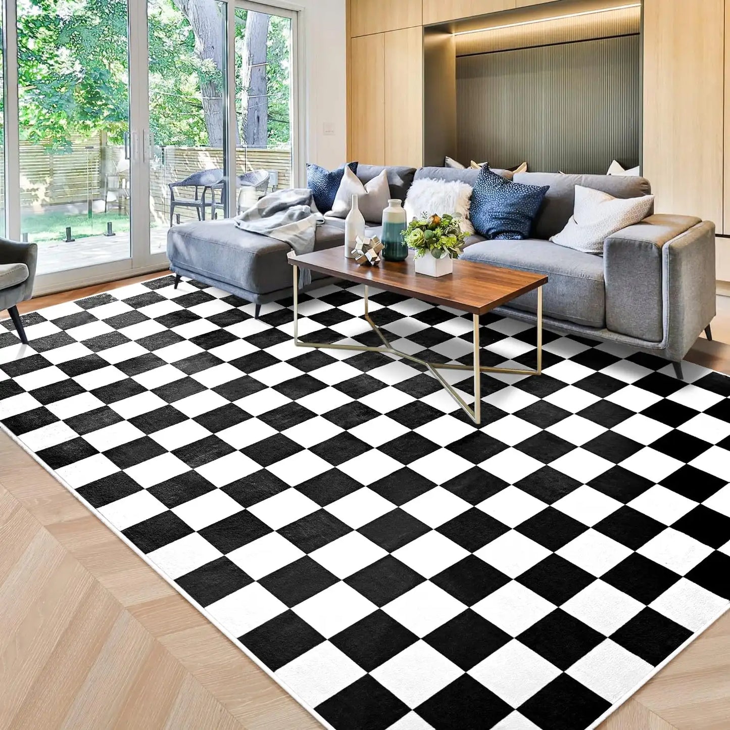 Checkered Area Rugs for Living Room Bedroom