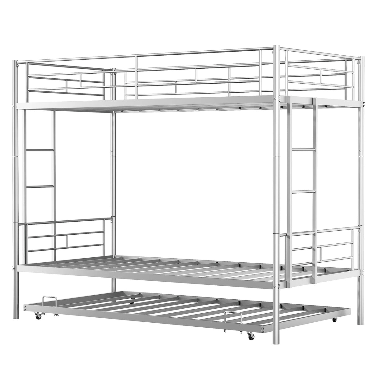Twin Bunk Bed Frame with Ladder, Safety Rails