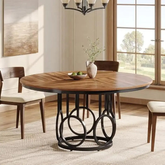 Round Dining Table with Sturdy Metal Base