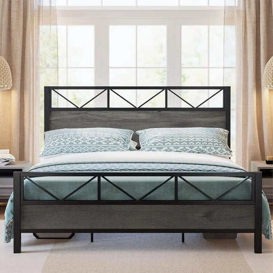 California King Bed Frame, 51.2 " Tall Industrial Headboard