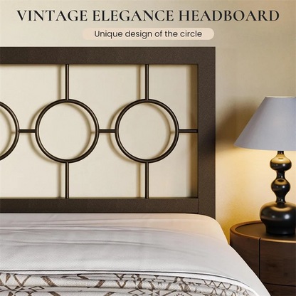 King Queen Size Metal Bed Frame with Vintage Circular Design