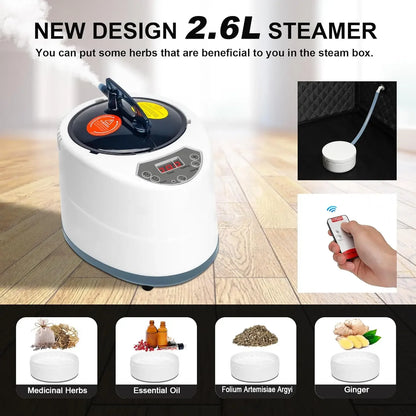Portable Steam Sauna for Home, with 2.6L & 1500W±10%, Remote Control