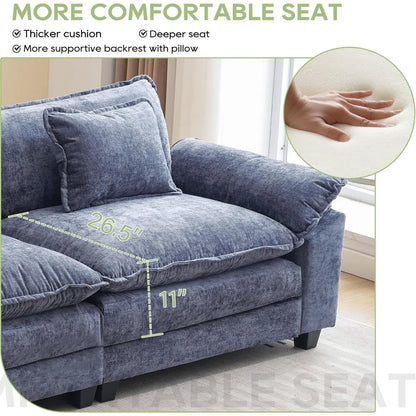 Chenille Sofa Sleeper Deep Seat Sofa with Throw Pillows
