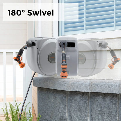 5/8" x 65 ft Heavy Duty Retractable Garden Hose Reel Water Hose Reel