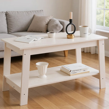 Rustic Farmhouse Wood Coffee Table with Storage Shelf
