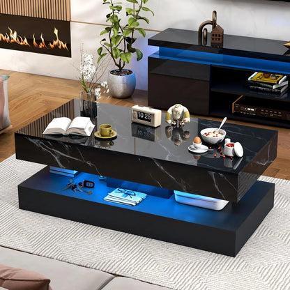 Double-Layer Design for Living Room Coffee Table with 2 Storage Drawers