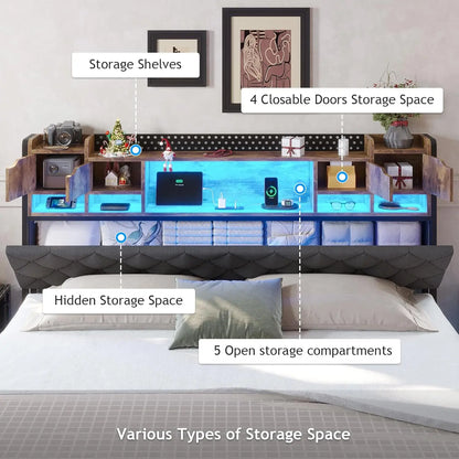 California King Floating Bed Frame with Storage Headboard