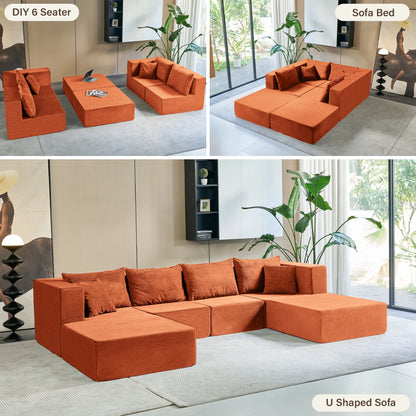 140"Corduroy Sleeper Modular Sectional Sofa