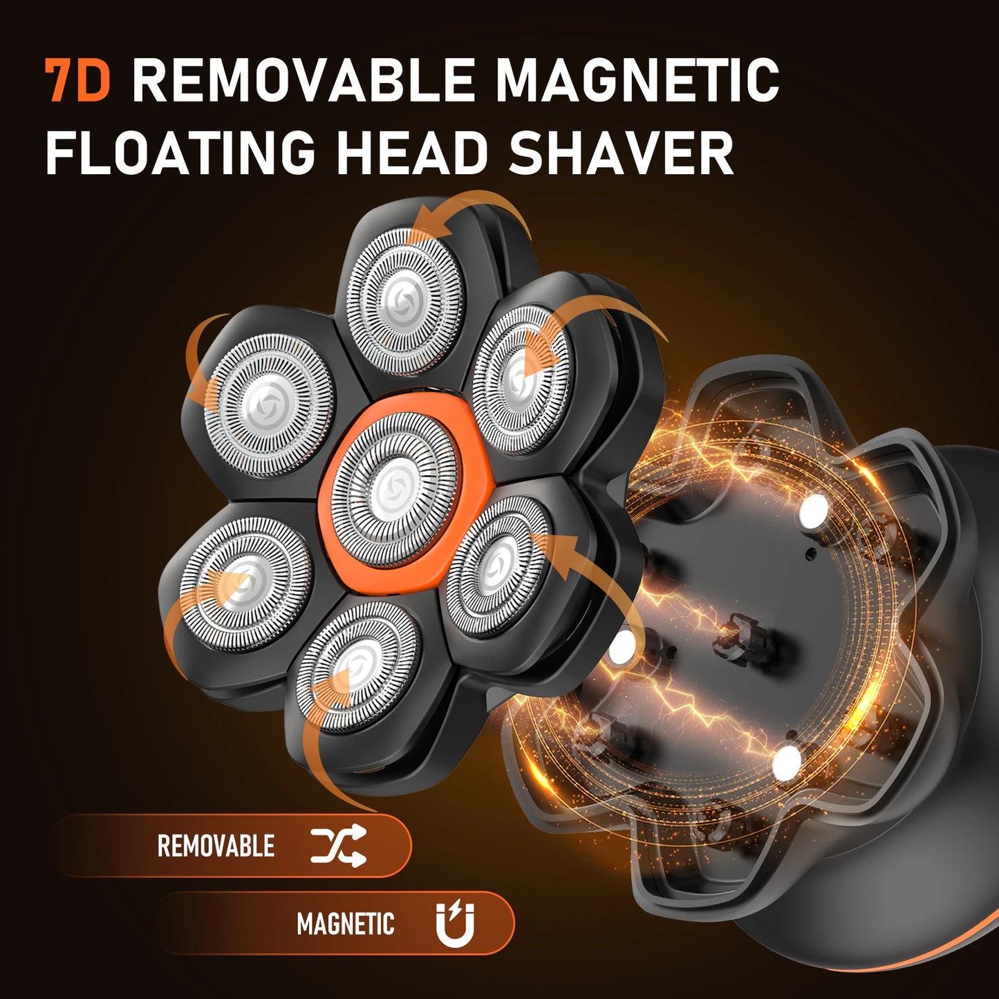 7D Electric Waterproof Head Shaver USB Rechargeable
