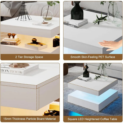 2-Tier LED Coffee Table with Storage