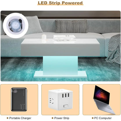 Modern High Glossy Wooden Coffee Tables with 16 Colors LED lights