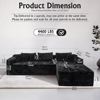 104" Black sectional couches