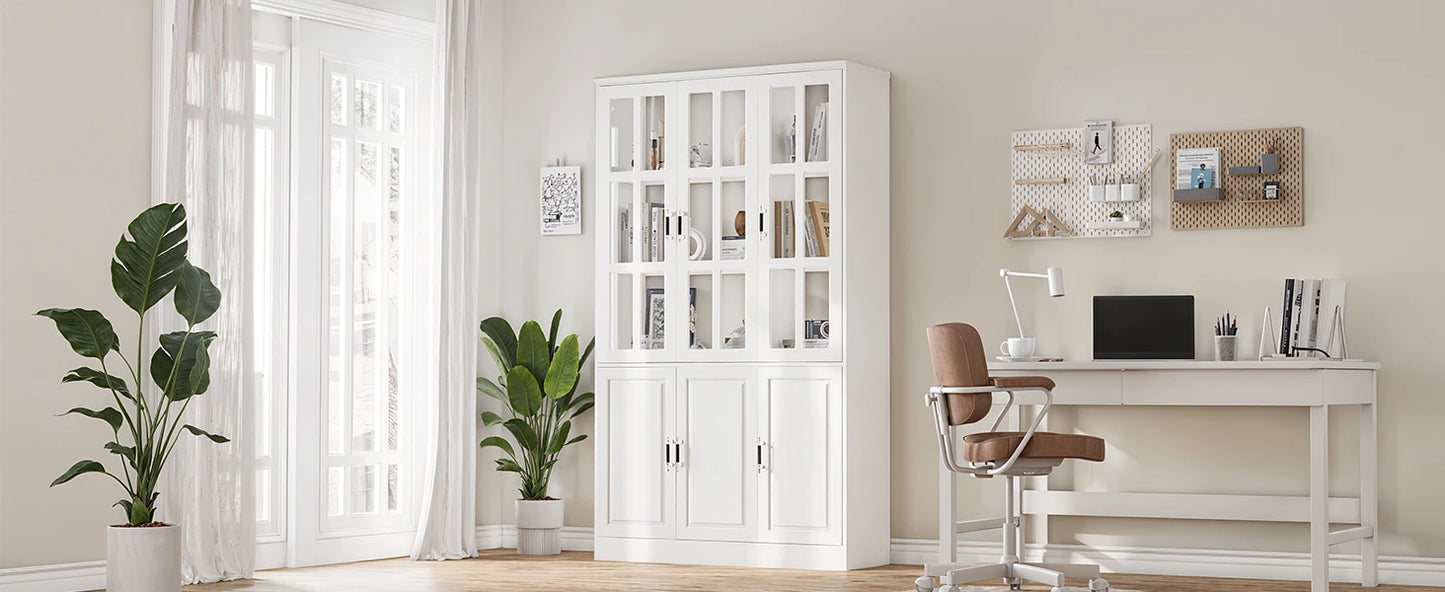 78.7" Tall Kitchen Pantry Storage Cabinet with Glass Doors
