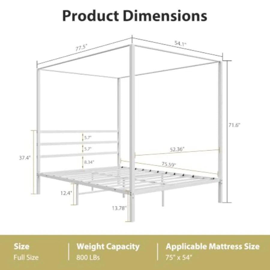 Canopy Bed Frame with Heavy Duty Support Slats