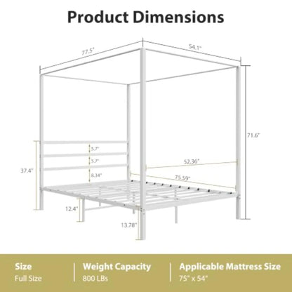 Canopy Bed Frame with Heavy Duty Support Slats