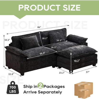 86" Modular Sectional Sofa with Ottoman Throw Pillows