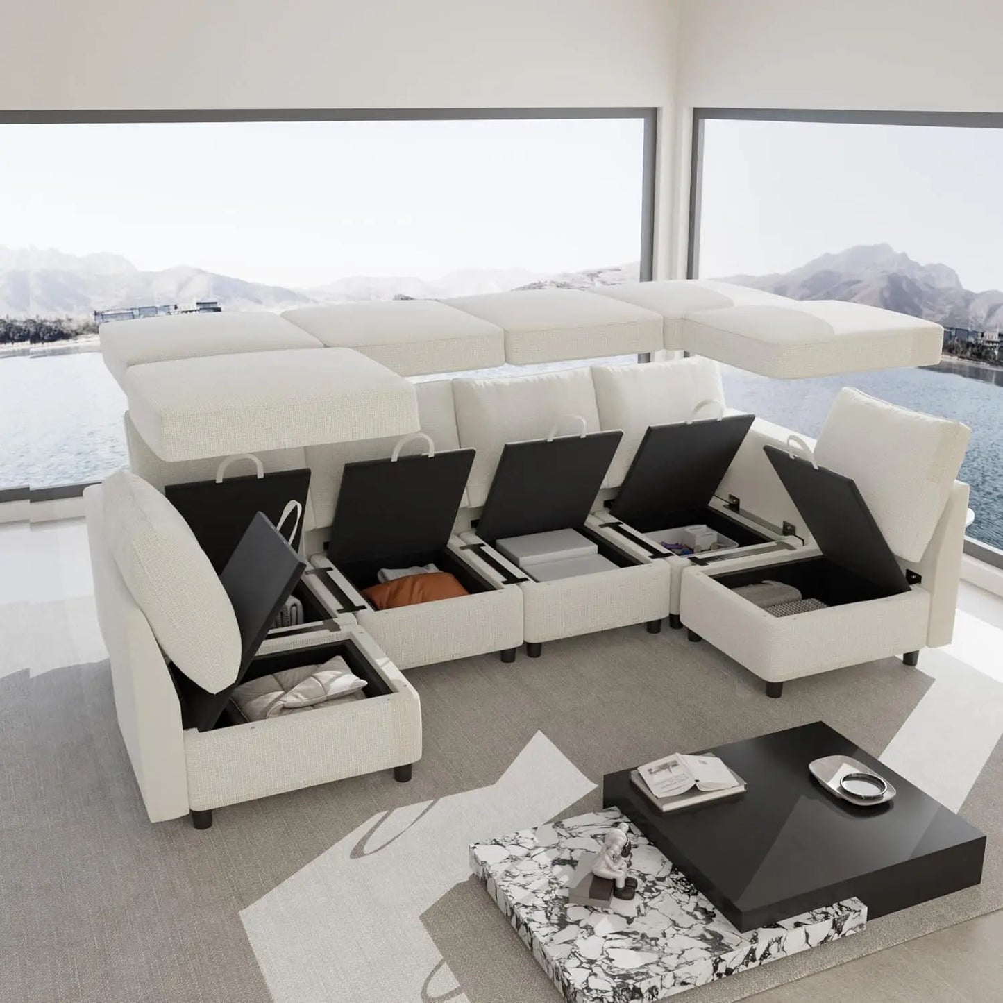 Oversized Modular Sectional Sofa with Storage and USB Chargers
