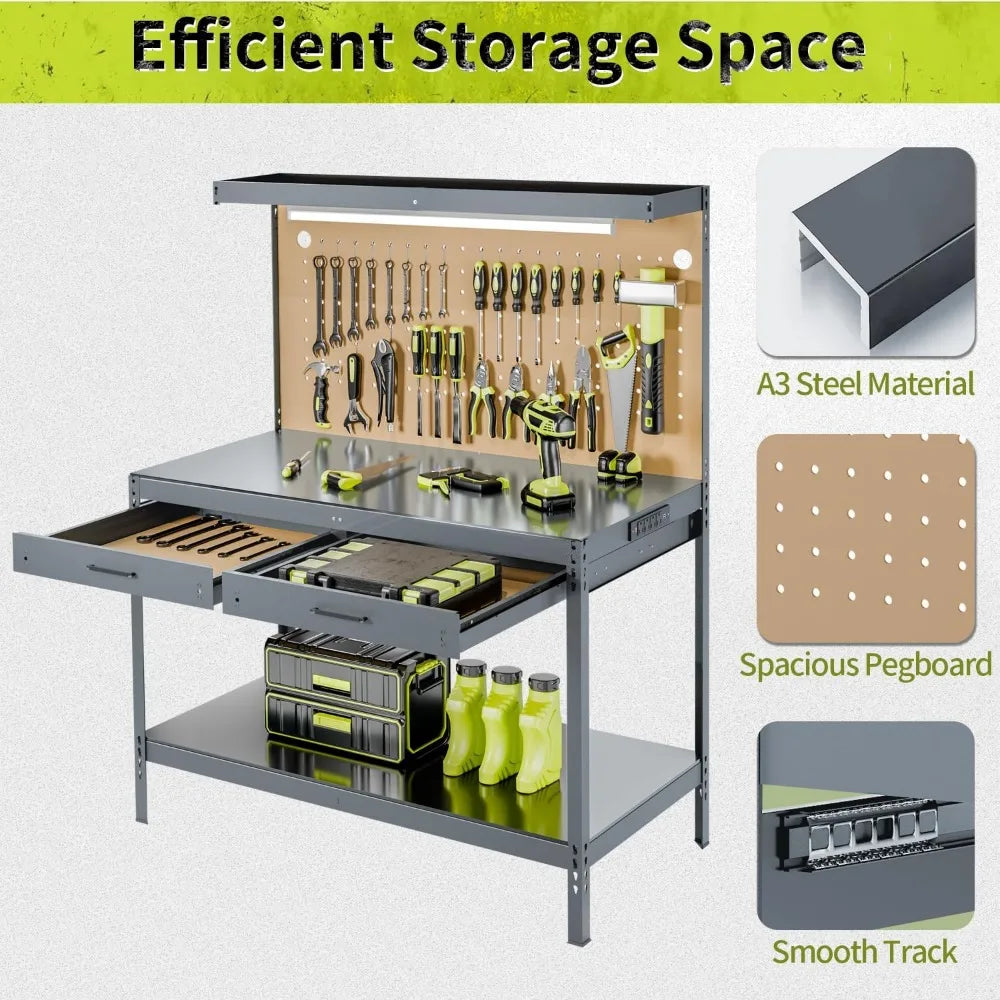 A3 Steel Workbench with Power Outlets and Light