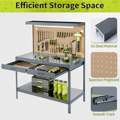 A3 Steel Workbench with Power Outlets and Light