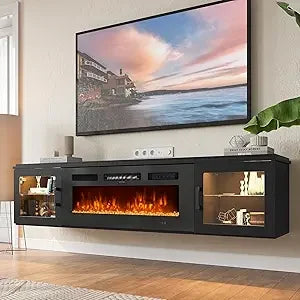 70-inch Floating TV Stand with Built-in Fireplace
