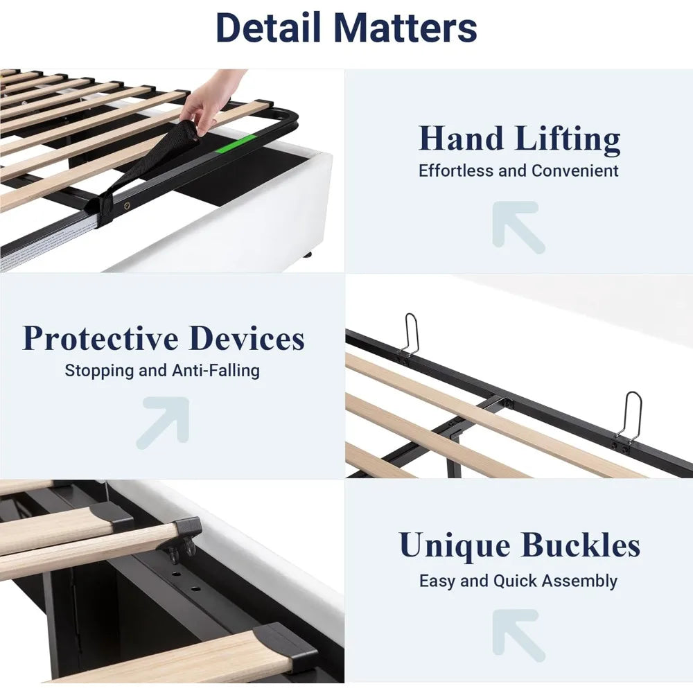 Queen Size Velvet Lift Up Storage Bed Frames