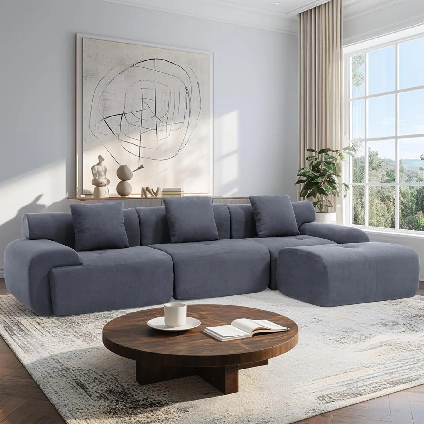 122" Boneless Modular Sectional Sofa with Ottoman