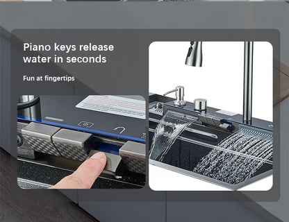304 Stainless Steel Waterfall Kitchen Sink with Digital Display