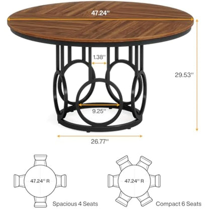Round Dining Table with Sturdy Metal Base