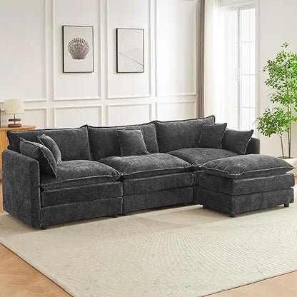 112.2" L-Shaped Sectional Sofa with Movable Ottoman