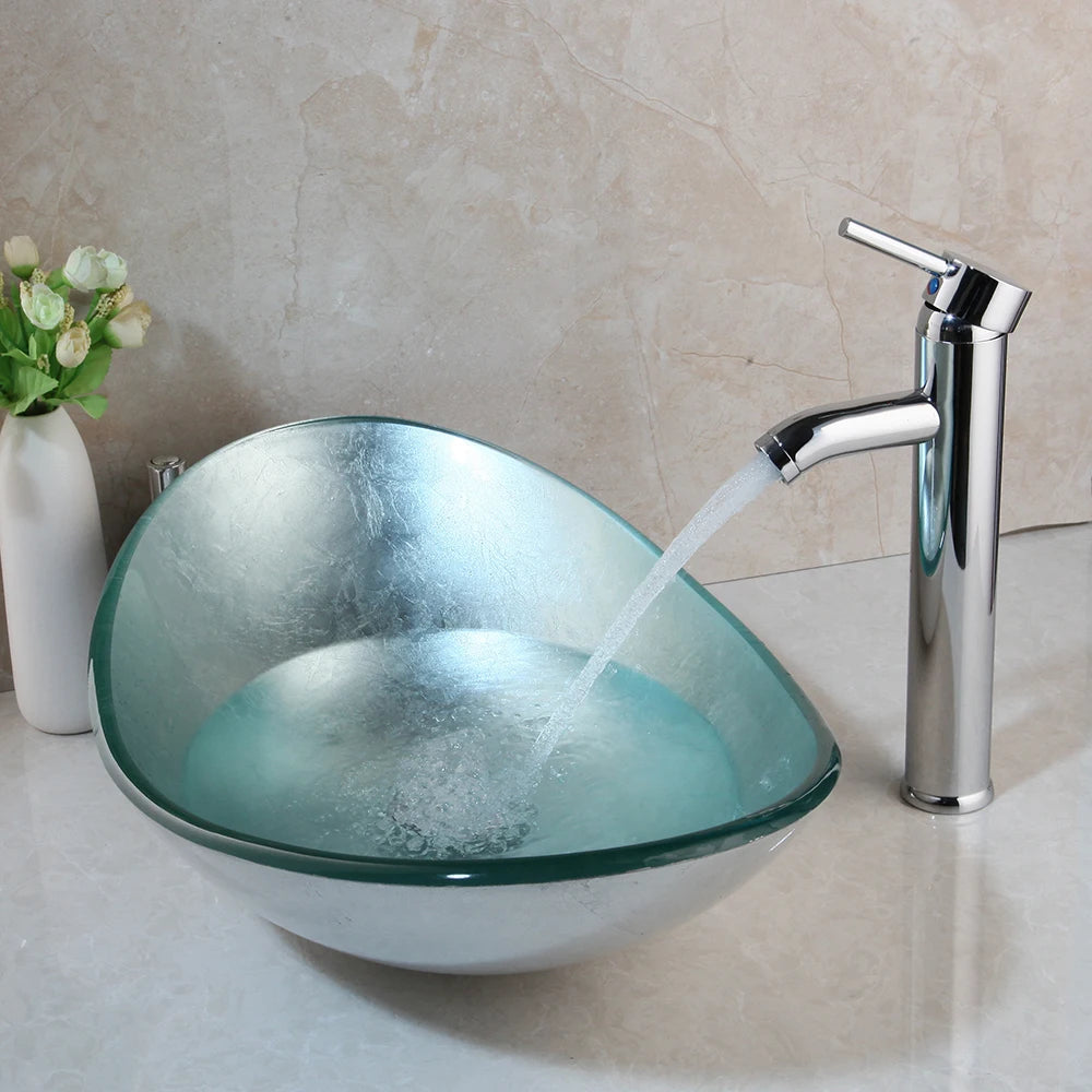 Tempered Glass Washbasin with Waterfall Faucet