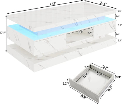 47.2-inch High Glossy LED Coffee Table with 2 Sliding Drawers