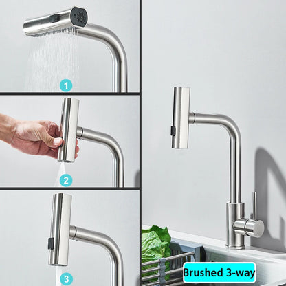 Pull Out Rotation Waterfall Sprayer Sink Mixer