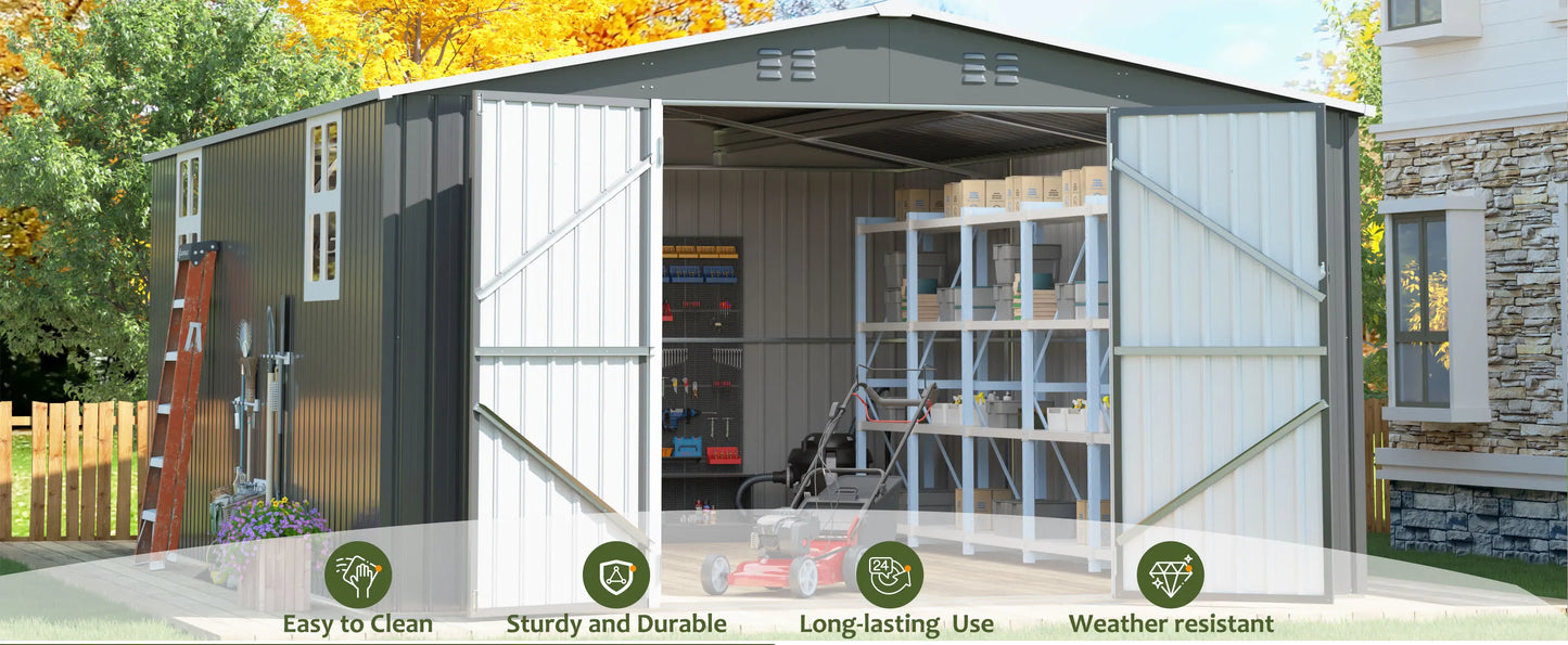 10x10~12x18FT Outdoor Heavy-Duty Frame Shed