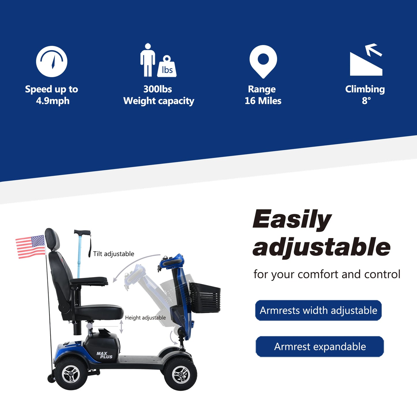 4-Wheel Outdoor Compact 300W Mobility Scooter for Outdoor