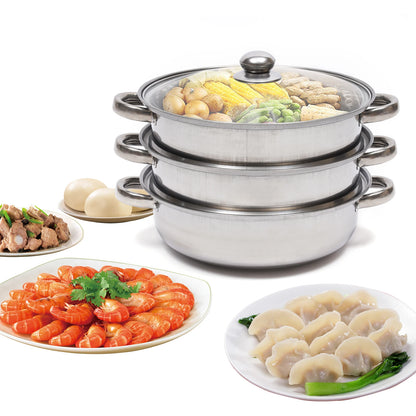 multi-function 3 Tier Large Stainless-Steel Steamer
