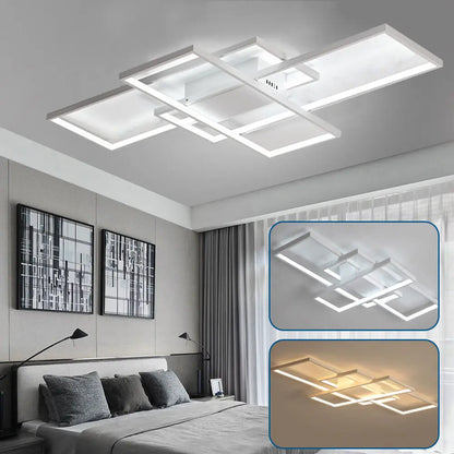 Dimmable Flush Mount Living Room Chandelier Lamp W/ Remote