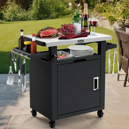 Portable Patio Bar Cart with Wheels Stainless Steel Kitchen Storage