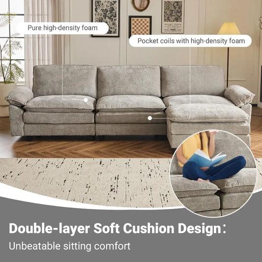 122" Cloud Double-Layer Deep Convertible Sectional Sofa