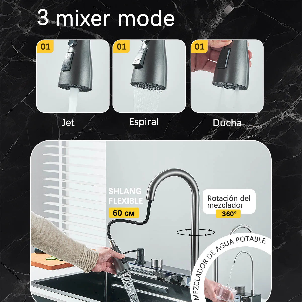 304 Stainless Steel Waterfall Kitchen Sink