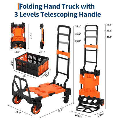 2-in-1 Folding Hand Truck with Foldable Basket