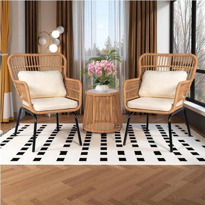 3 Piece Outdoor Wicker Bistro Set, and Tempered Glass