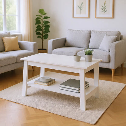 Rustic Farmhouse Wood Coffee Table with Storage Shelf