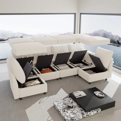 Oversized Modular Sectional Sofa with Storage and USB Chargers