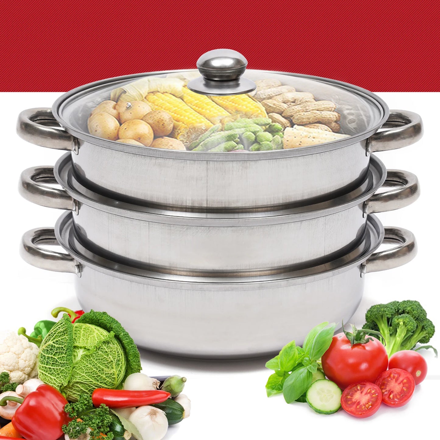 multi-function 3 Tier Large Stainless-Steel Steamer