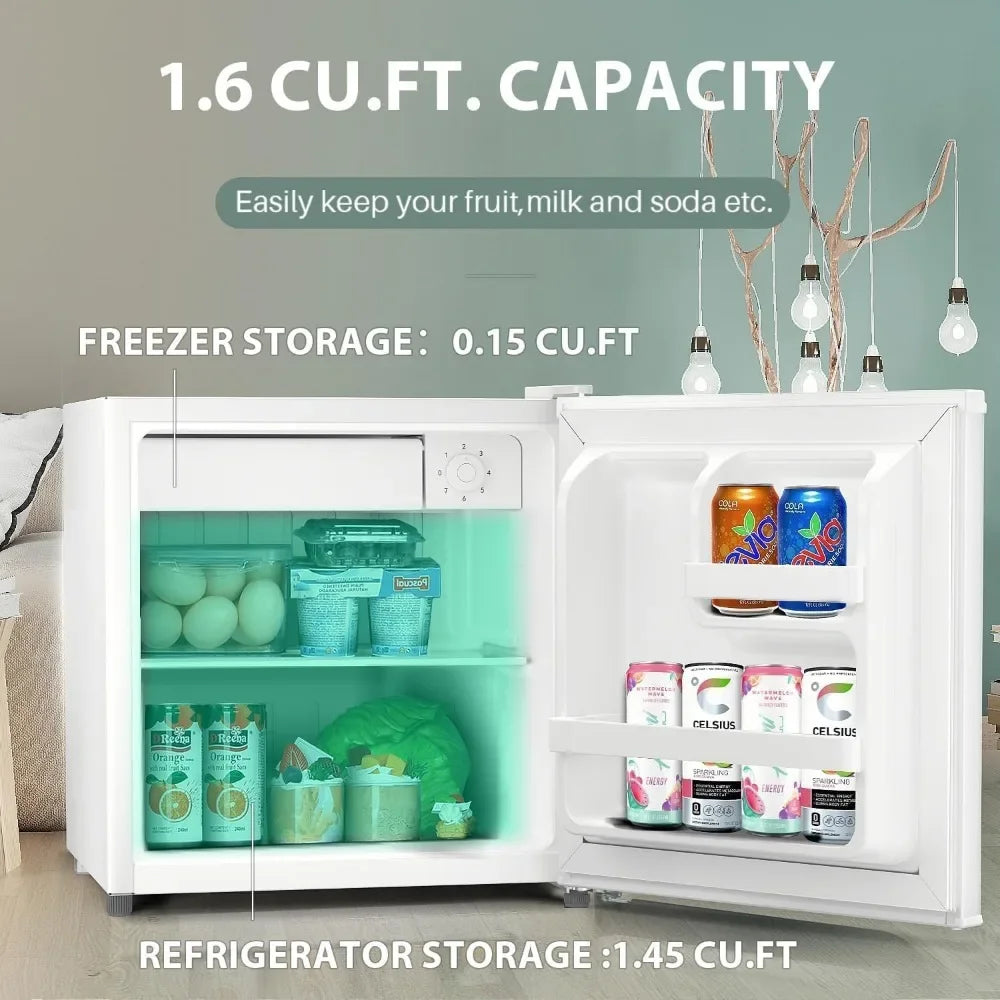1.6 Cu.ft Mini Fridge with Freezer, Removable Shelves, Adjustable Thermostat